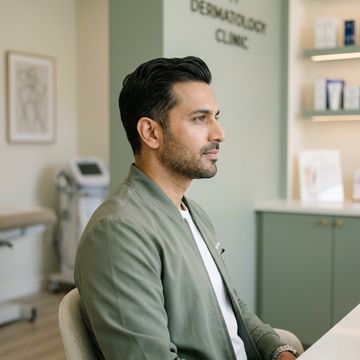 Man at a consultation in a dermatology clinic